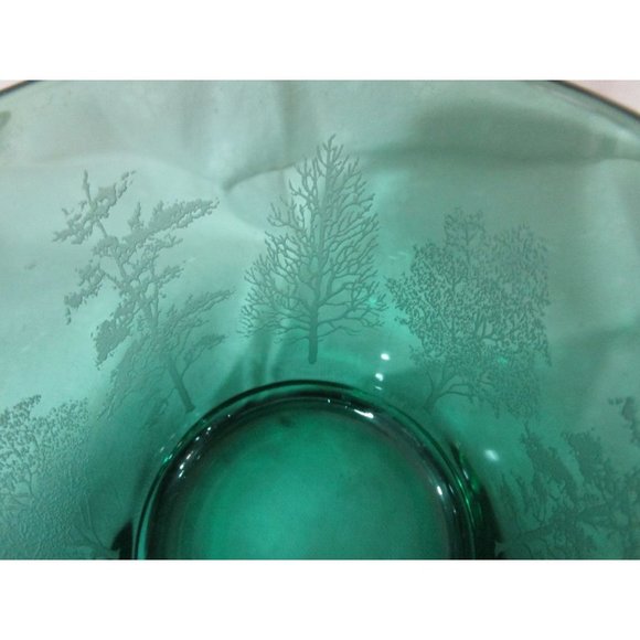Vintage Emerald Green Glass Mug Etched Trees USA Made EUC - Picture 5 of 16